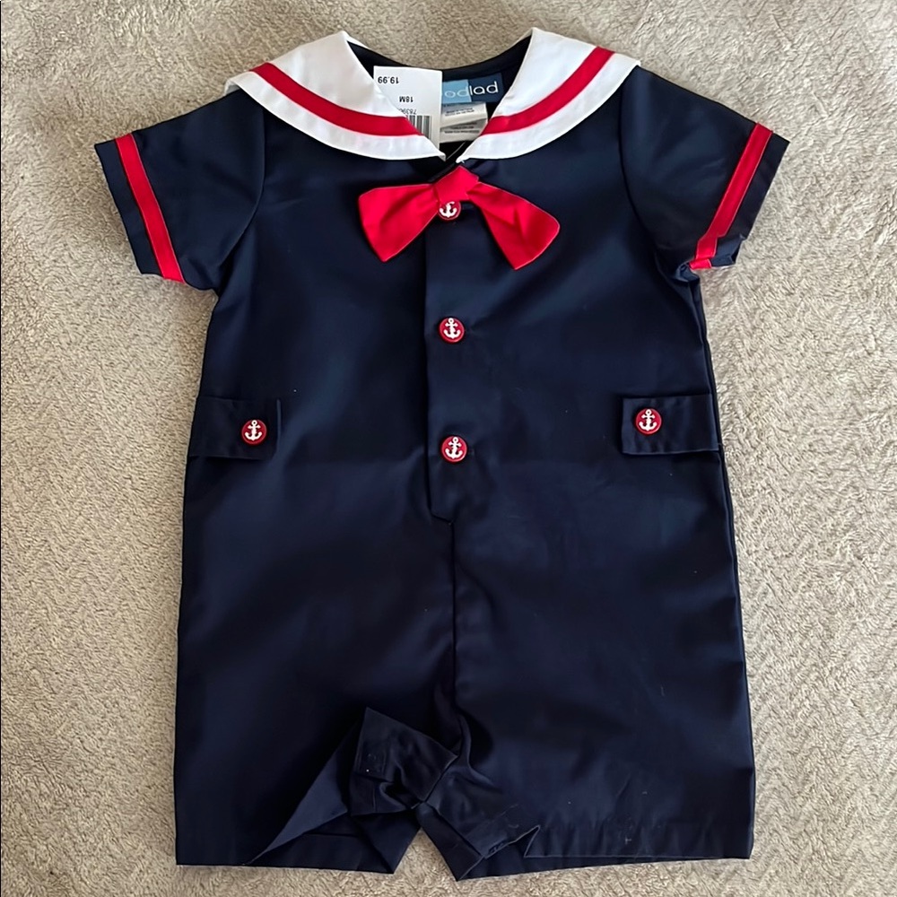 Good Lad Nautical Romper with Red Bow